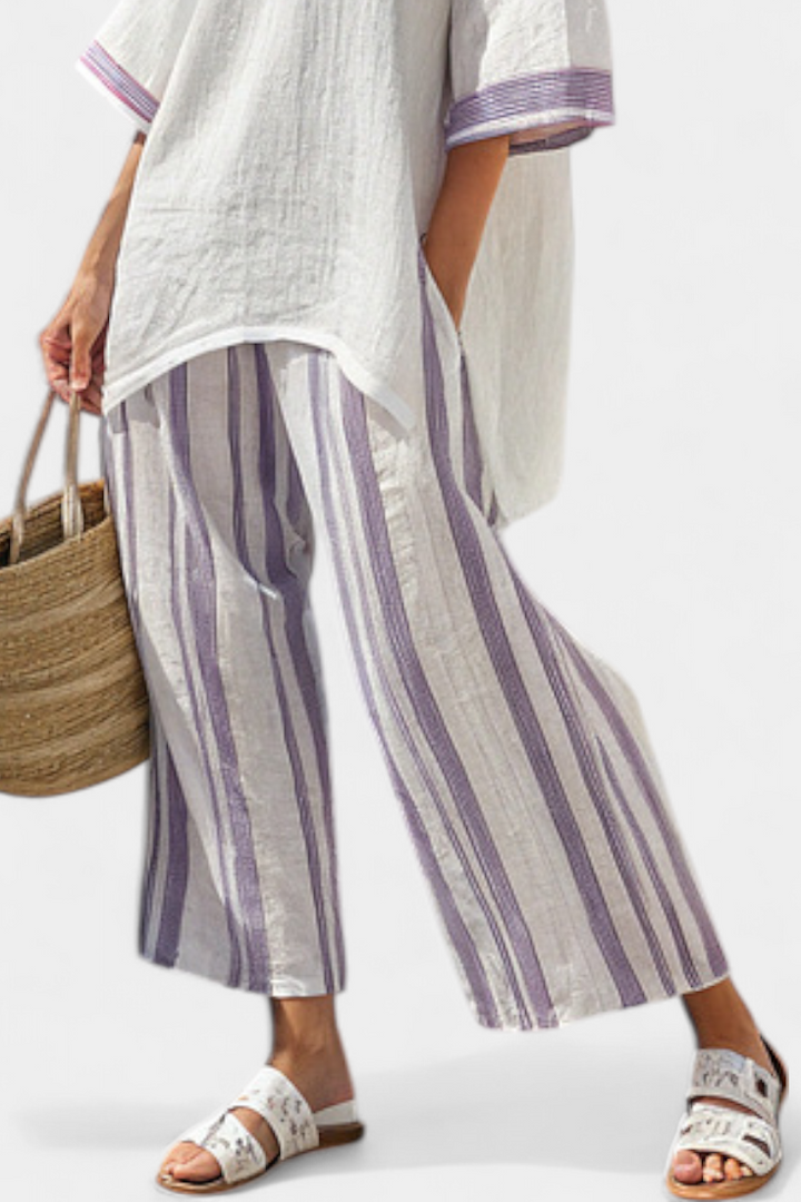 Luxmere | Comfortable Relaxed Blouse &amp; Striped Bamboo Pants