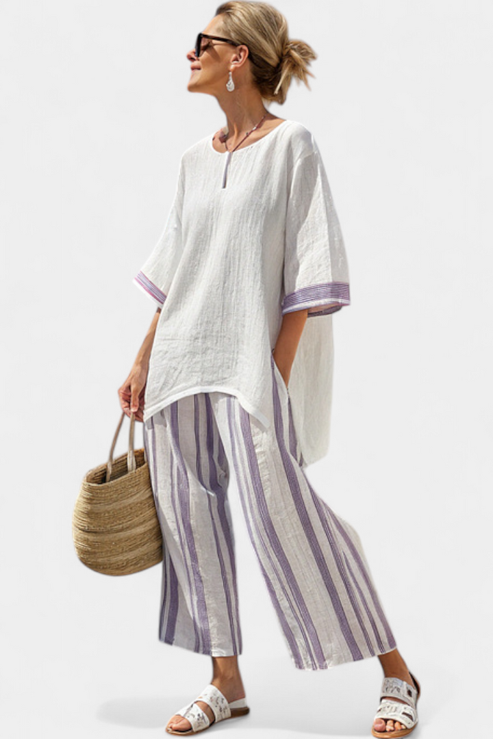 Luxmere | Comfortable Relaxed Blouse &amp; Striped Bamboo Pants