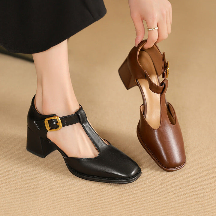 Marcele | T-Strap Leather Pumps