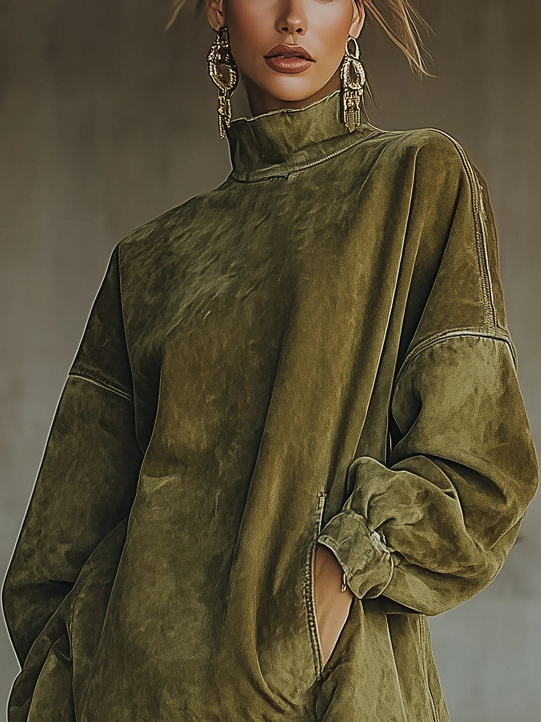 Gabbie | Suede Dress with High Neck and Fringe
