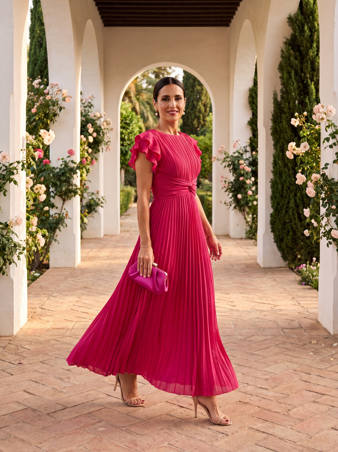 Sanna | Elegant Pleated Maxi Dress with Tied Waist