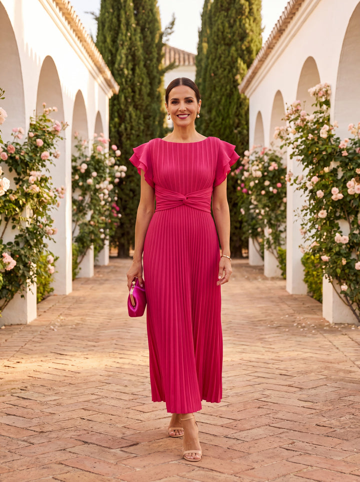 Sanna | Elegant Pleated Maxi Dress with Tied Waist