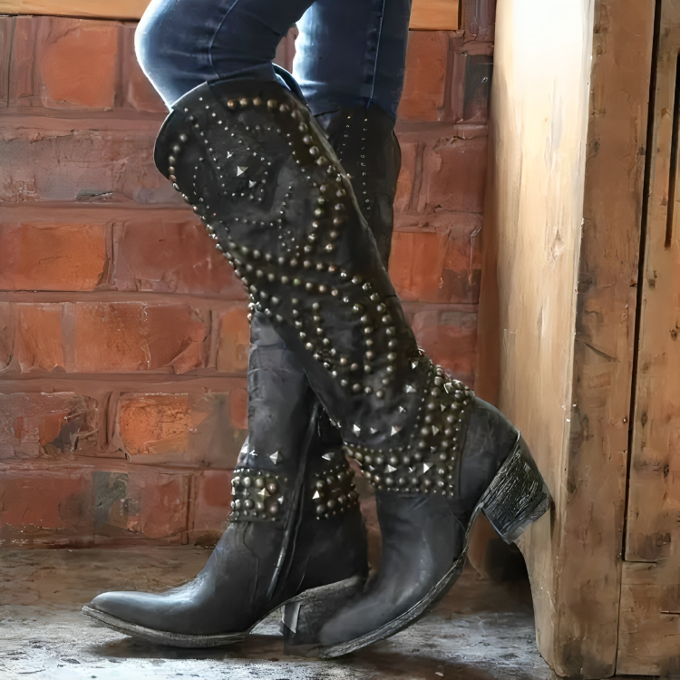 Ruffa | Studded Western Knee-High Boots