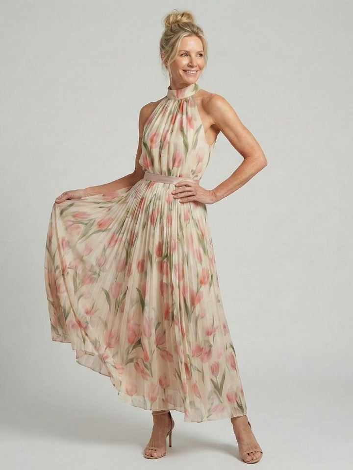 Aurelle | Midi Dress with Floral Neckline