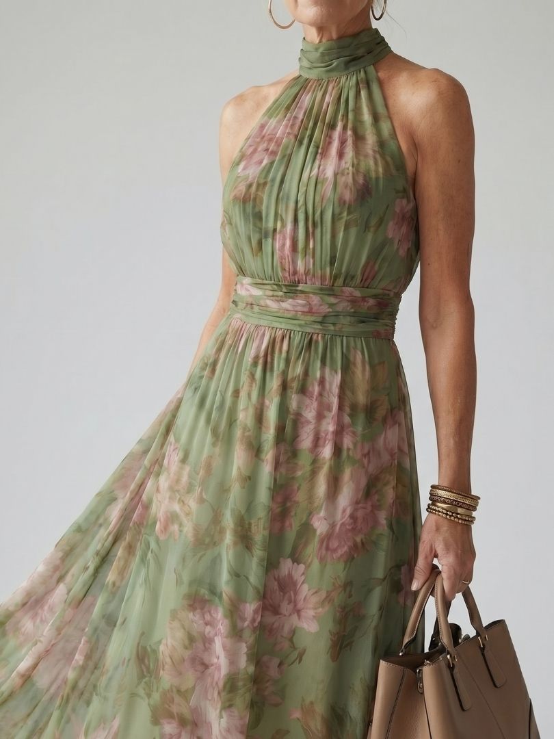 Mirelle | Midi Dress with Ruffled Band at the Waist