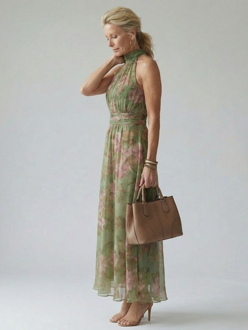 Mirelle | Midi Dress with Ruffled Band at the Waist