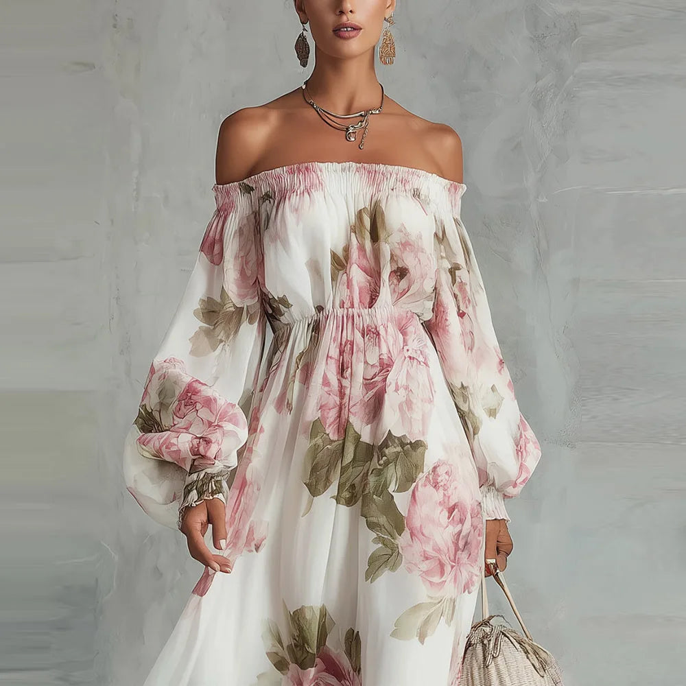 Payton | Off-the-Shoulder Floral Maxi Dress with Long Sleeves