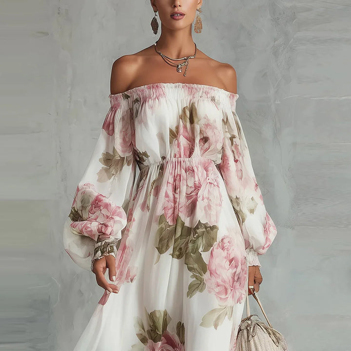 Payton | Off-the-Shoulder Floral Maxi Dress with Long Sleeves
