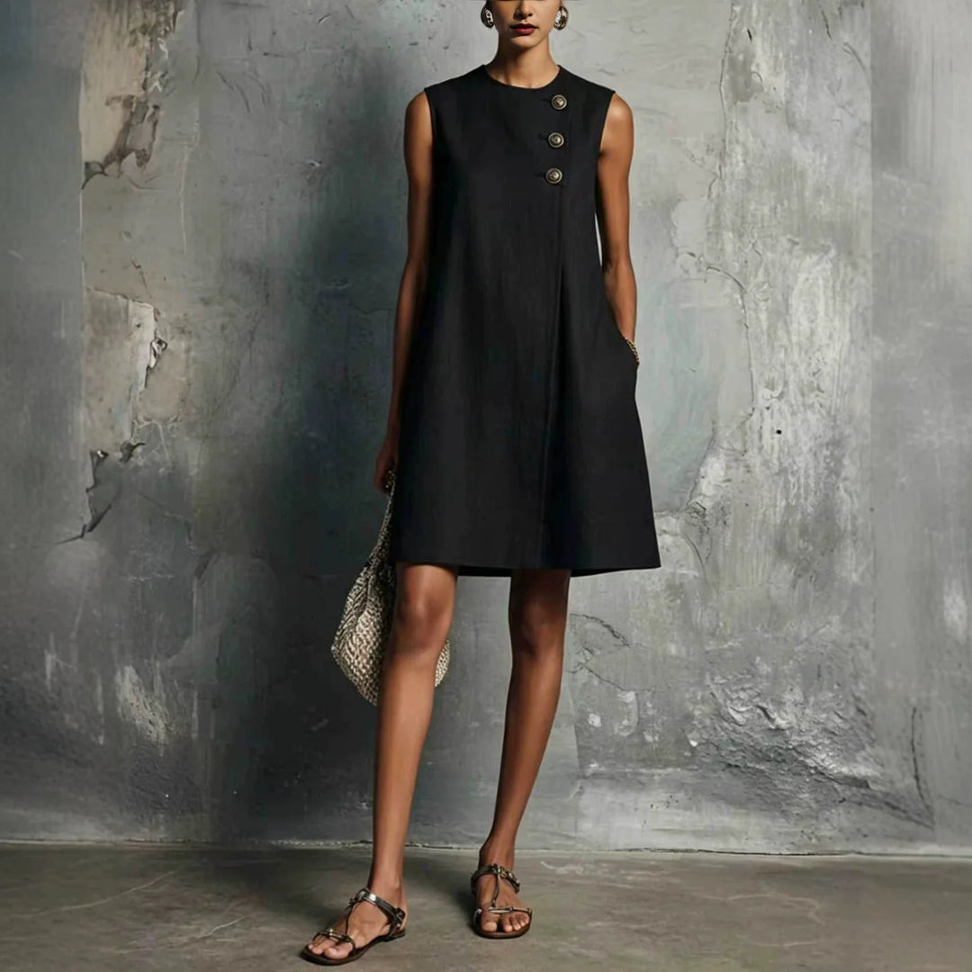 Ameline | Asymmetric Button Sleeveless Dress