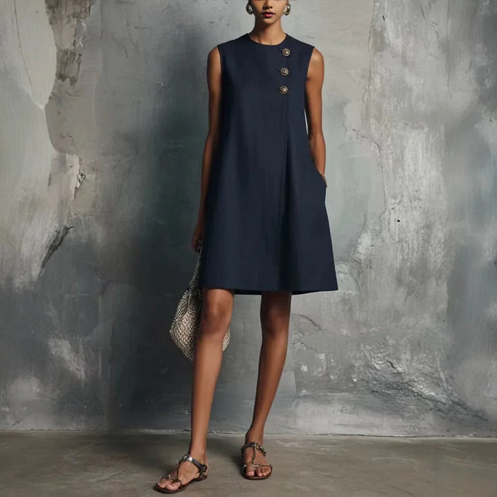 Ameline | Asymmetric Button Sleeveless Dress