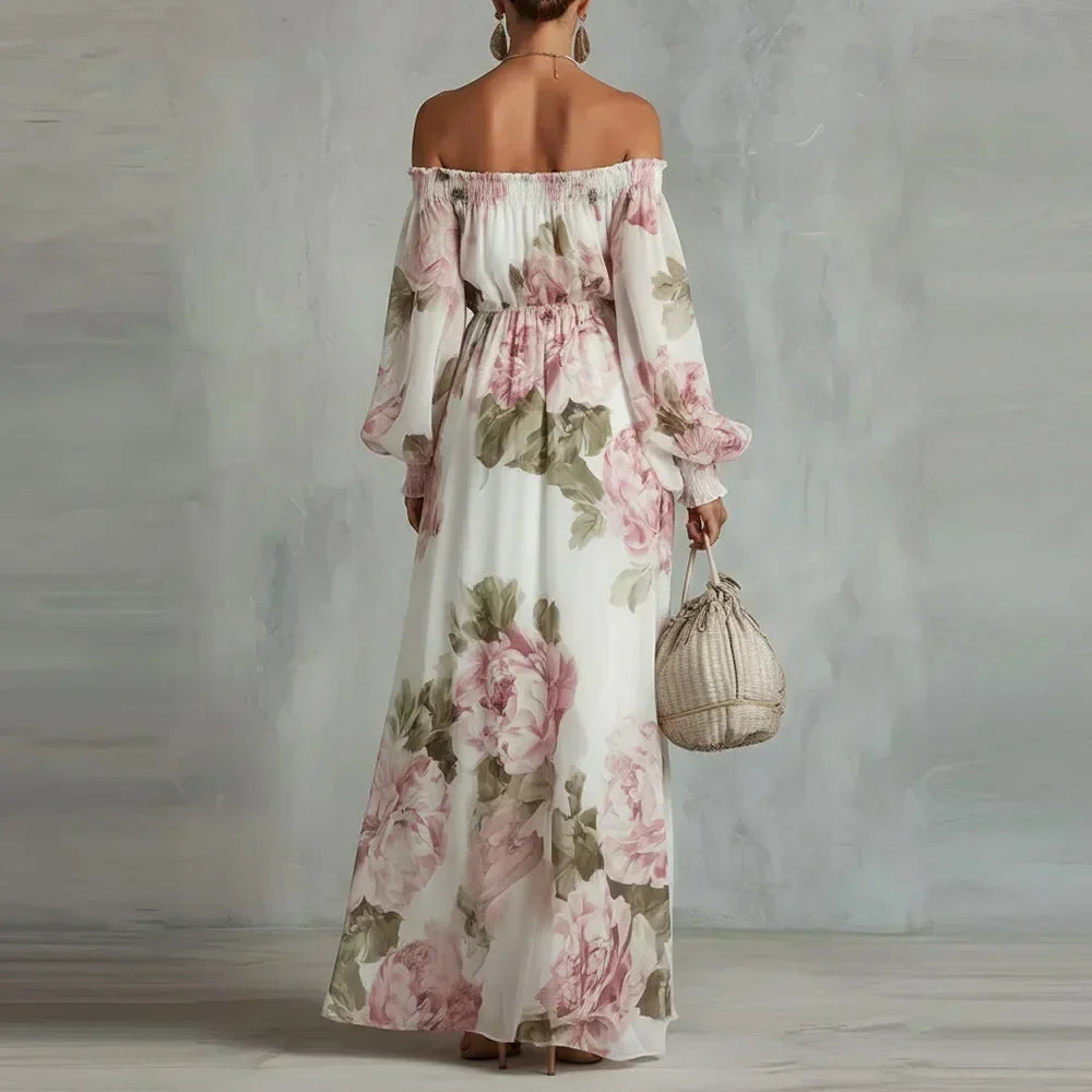 Payton | Off-the-Shoulder Floral Maxi Dress with Long Sleeves