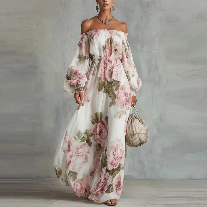 Payton | Off-the-Shoulder Floral Maxi Dress with Long Sleeves