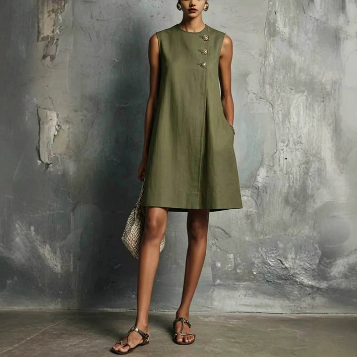 Ameline | Asymmetric Button Sleeveless Dress