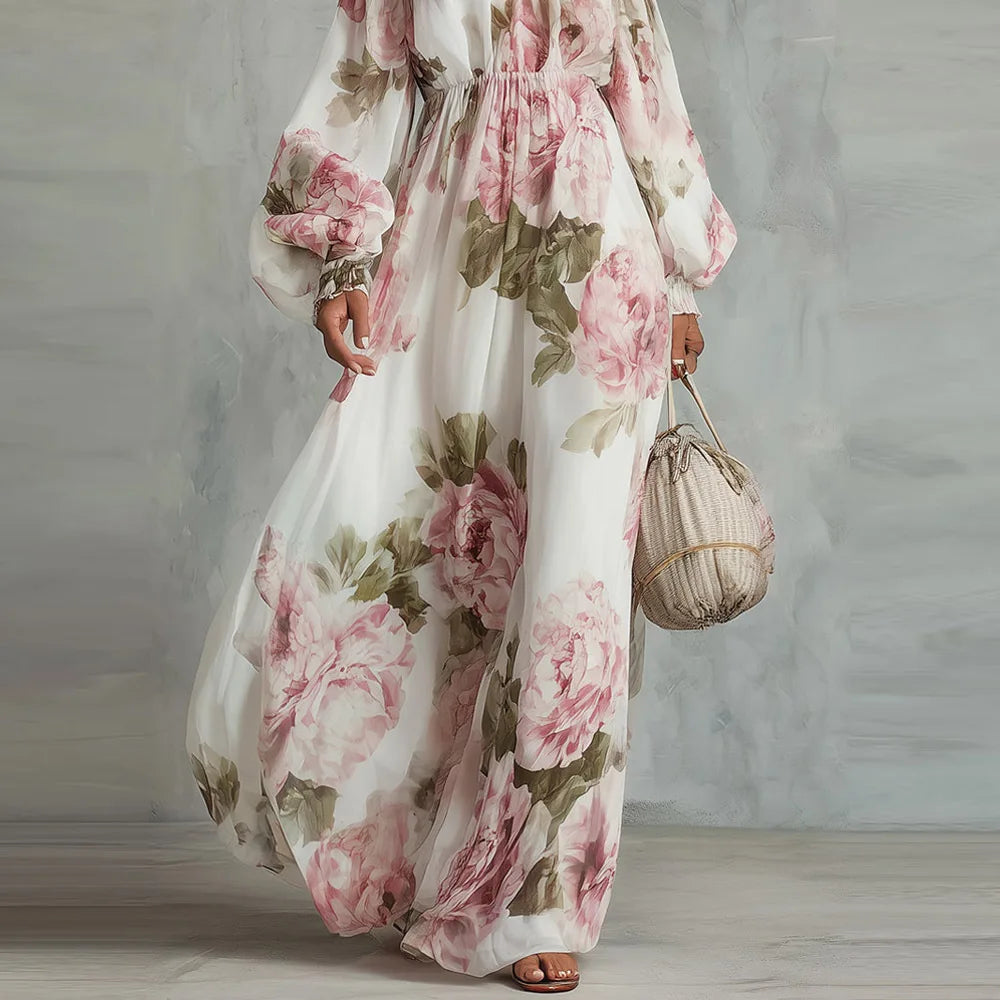 Payton | Off-the-Shoulder Floral Maxi Dress with Long Sleeves