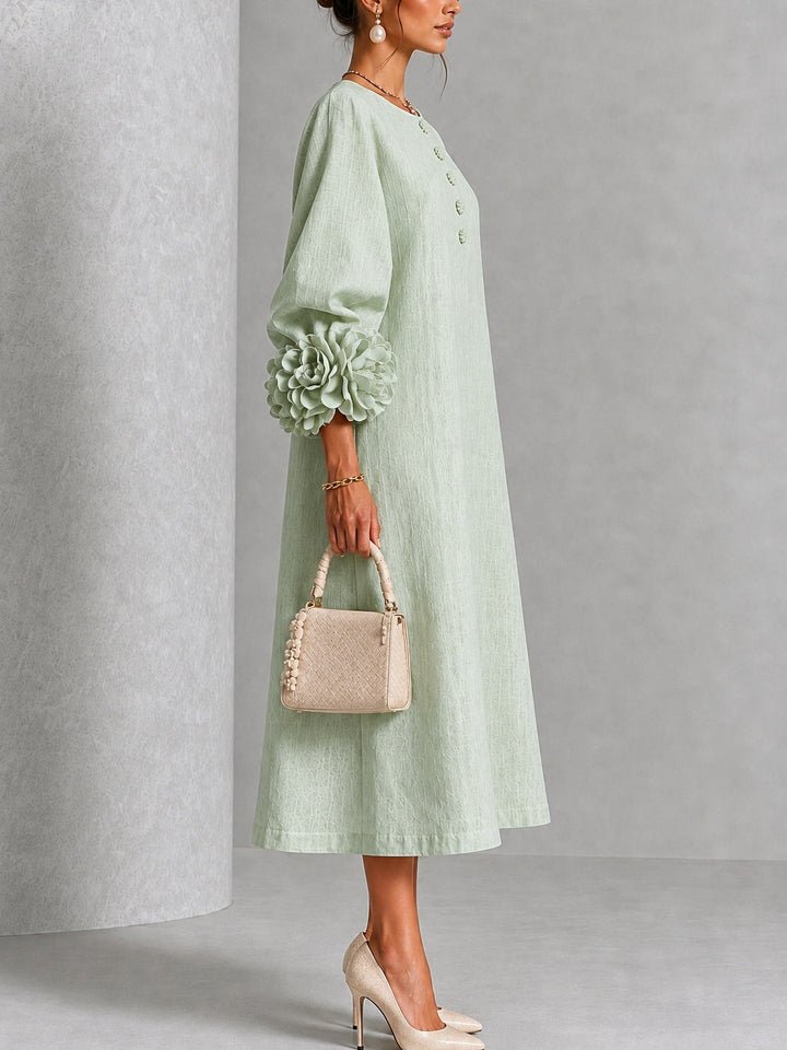 Capucine | Midi Dress with Puff Sleeves and Floral Buttons