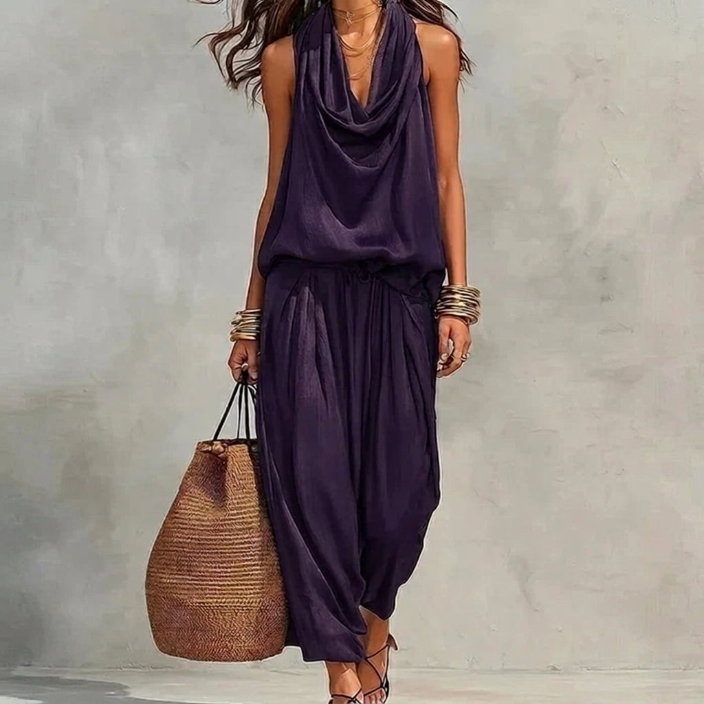 Amber | Draped Halter Top and Flowing Pants Set