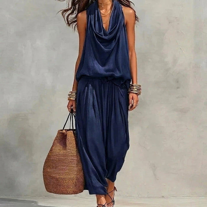 Amber | Draped Halter Top and Flowing Pants Set