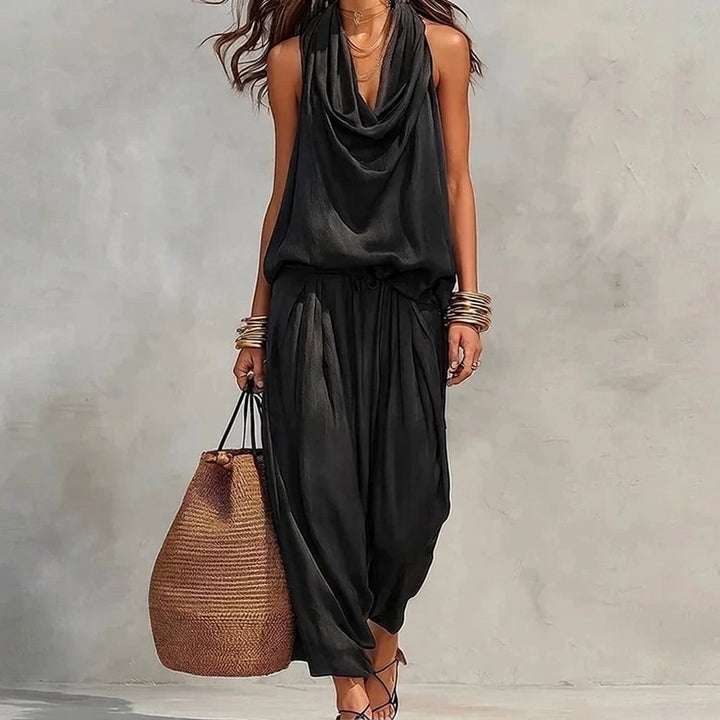 Amber | Draped Halter Top and Flowing Pants Set