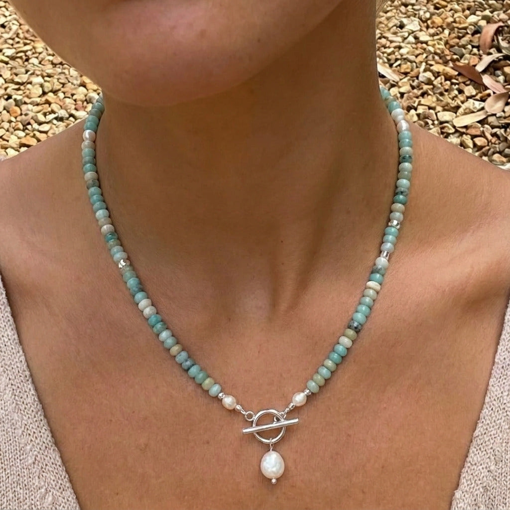 Theresa | Turquoise Bead Pearl Necklace