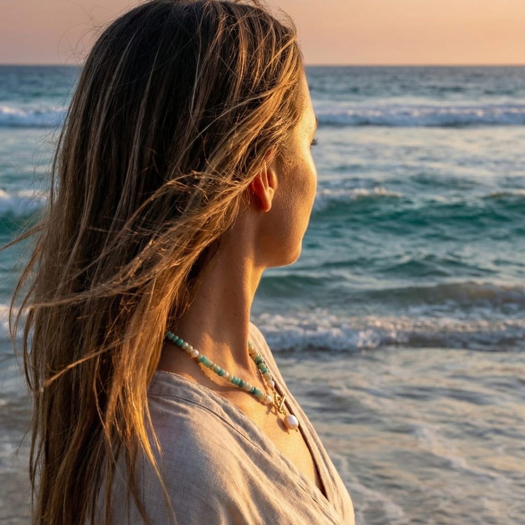 Theresa | Turquoise Bead Pearl Necklace