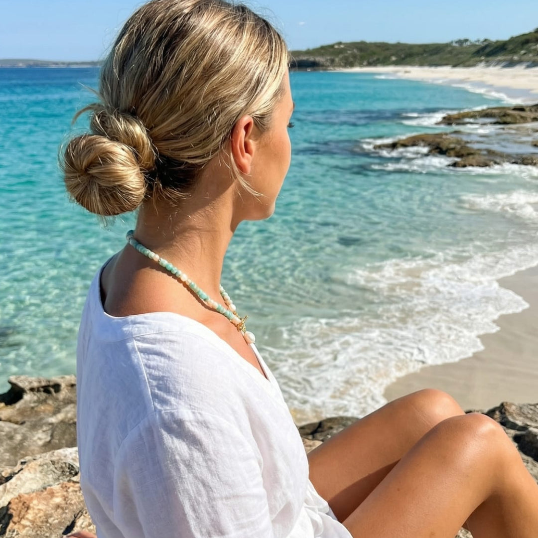 Theresa | Turquoise Bead Pearl Necklace