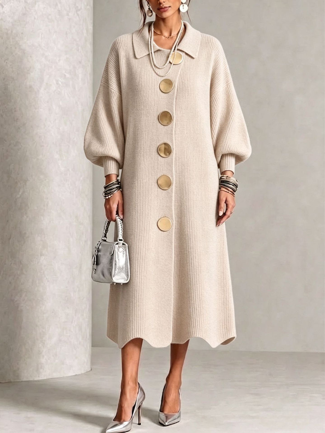 Elaine | Elegant Button Knit Dress