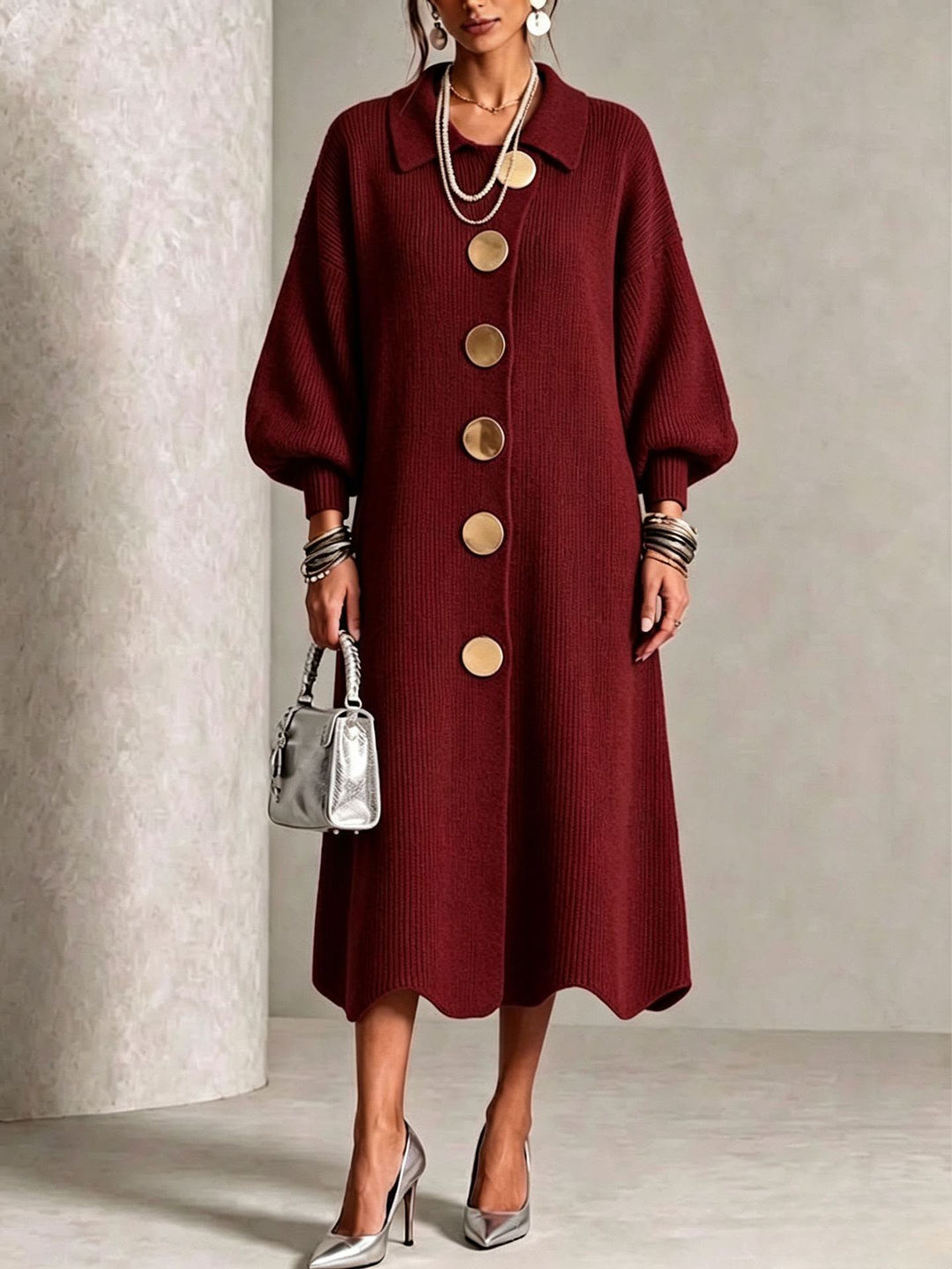 Elaine | Elegant Button Knit Dress