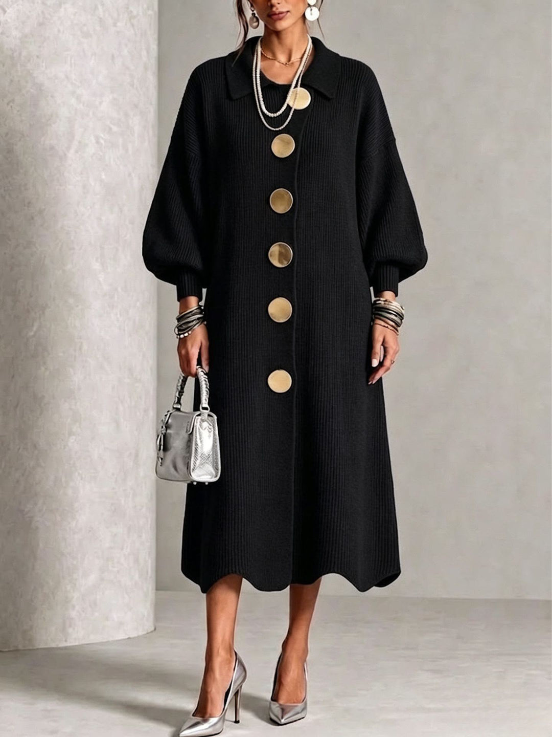 Elaine | Elegant Button Knit Dress
