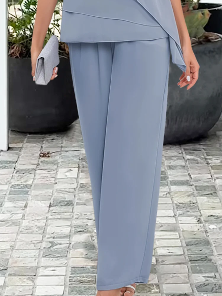 Ninon | Asymmetrical Layered Blouse and Wide-Leg Pants Set