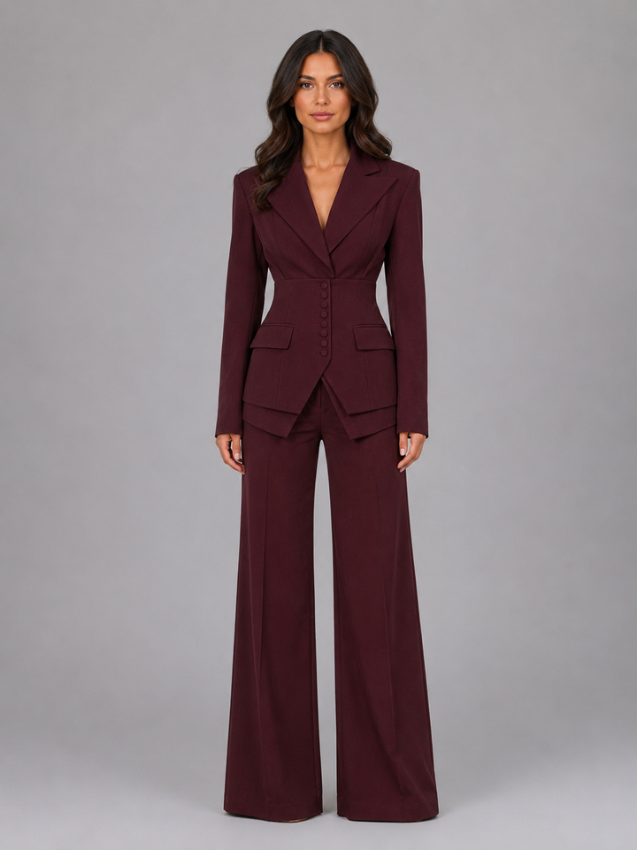 Novah | Tailored Three-Piece Suit – Cinched Waist &amp; Wide-Leg Trousers