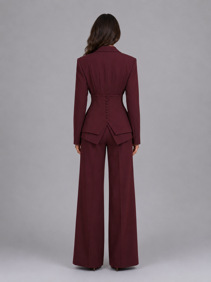 Novah | Tailored Three-Piece Suit – Cinched Waist &amp; Wide-Leg Trousers