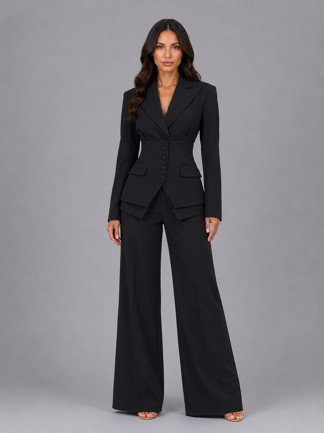 Novah | Tailored Three-Piece Suit – Cinched Waist &amp; Wide-Leg Trousers
