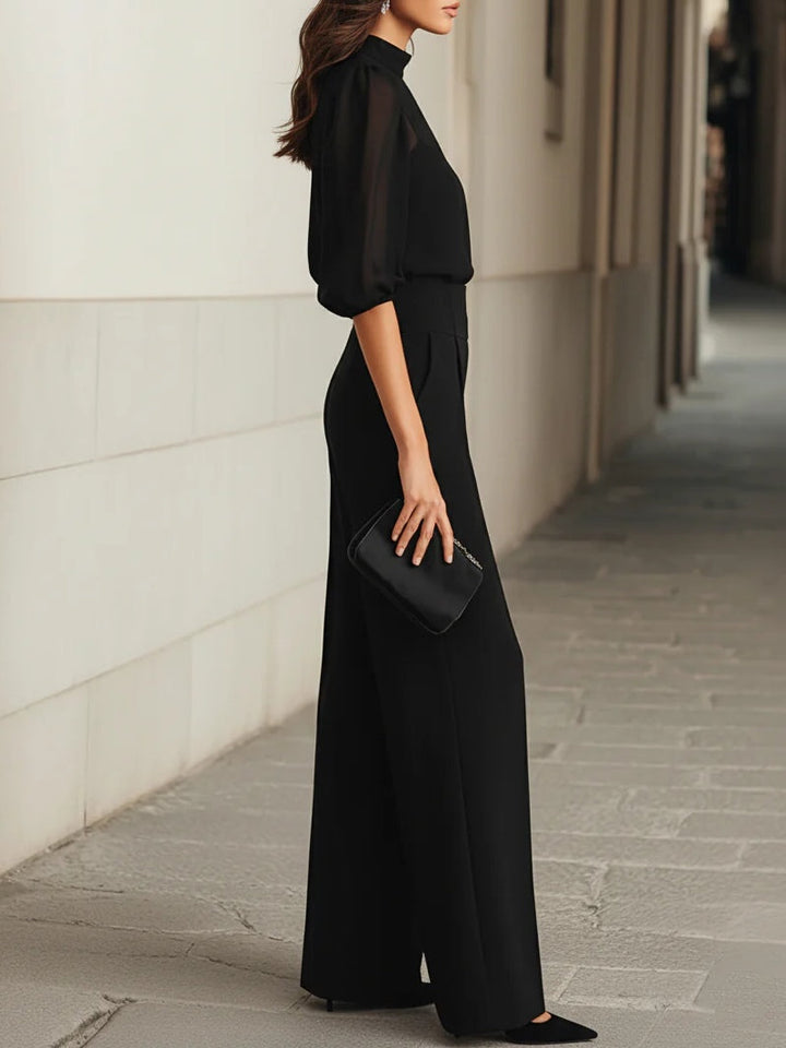 Valéria | Three-Piece Transparent Camisole and Wide-Leg Pants Set