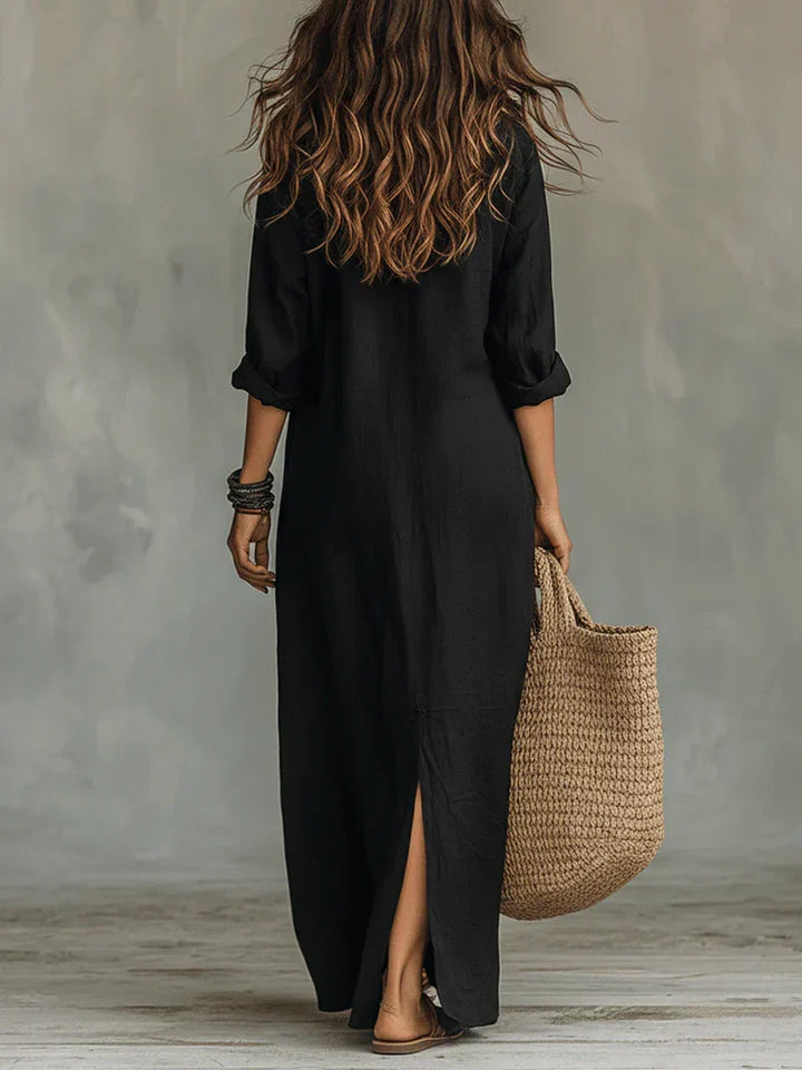 Celine | Black Maxi Dress with Buttons