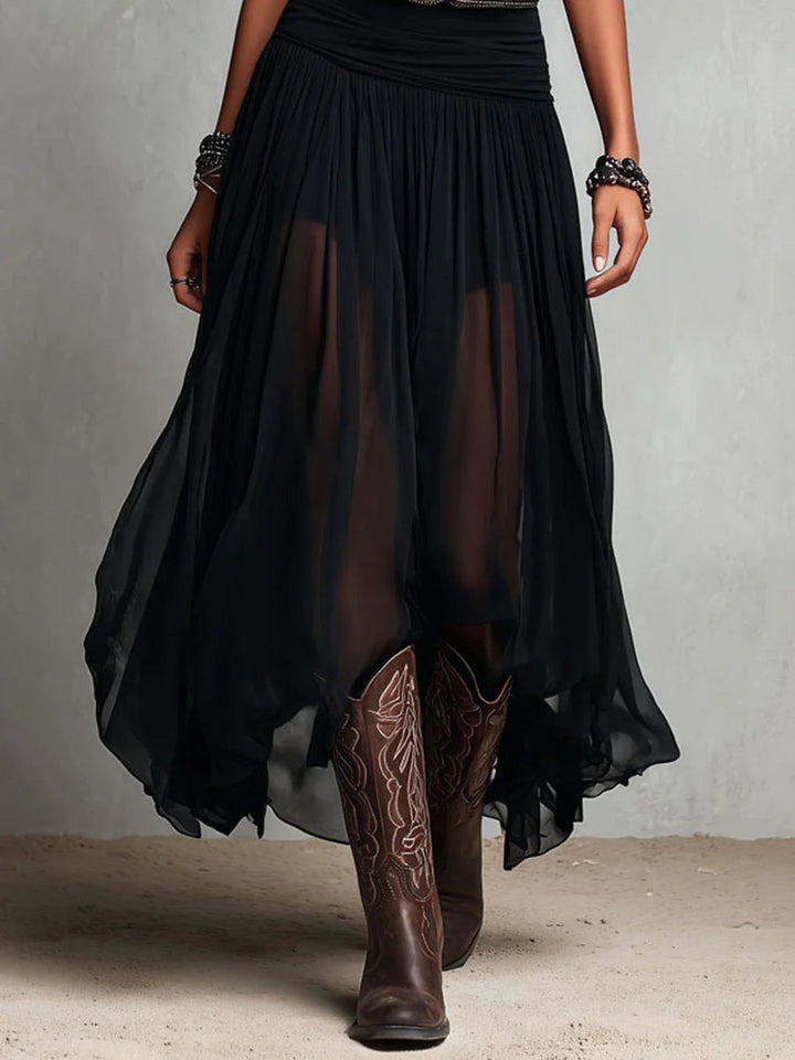 Gillian | Black Sleeveless Tank Top With Tulle Skirt Maxi Dress (with belt)