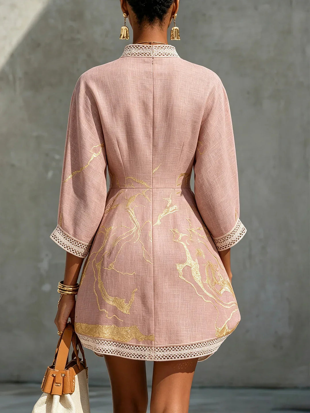 Calista | Mini Dress Pink Lace with V-Neck