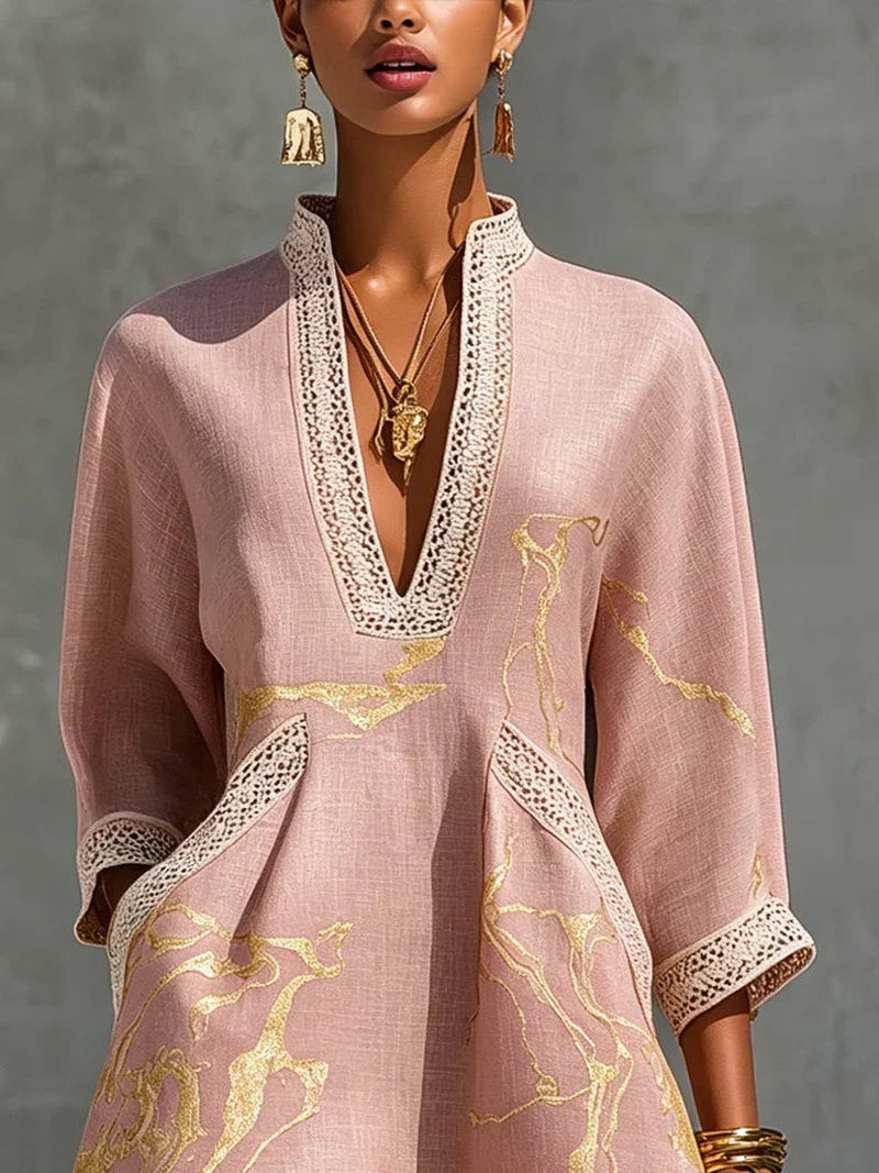 Calista | Mini Dress Pink Lace with V-Neck