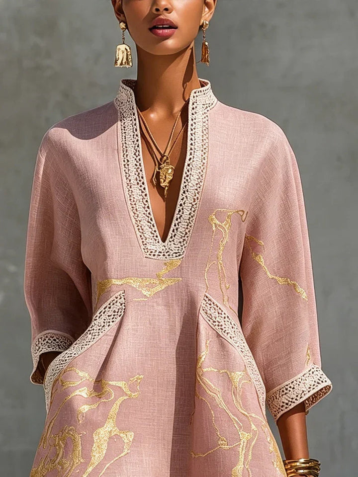 Calista | Mini Dress Pink Lace with V-Neck