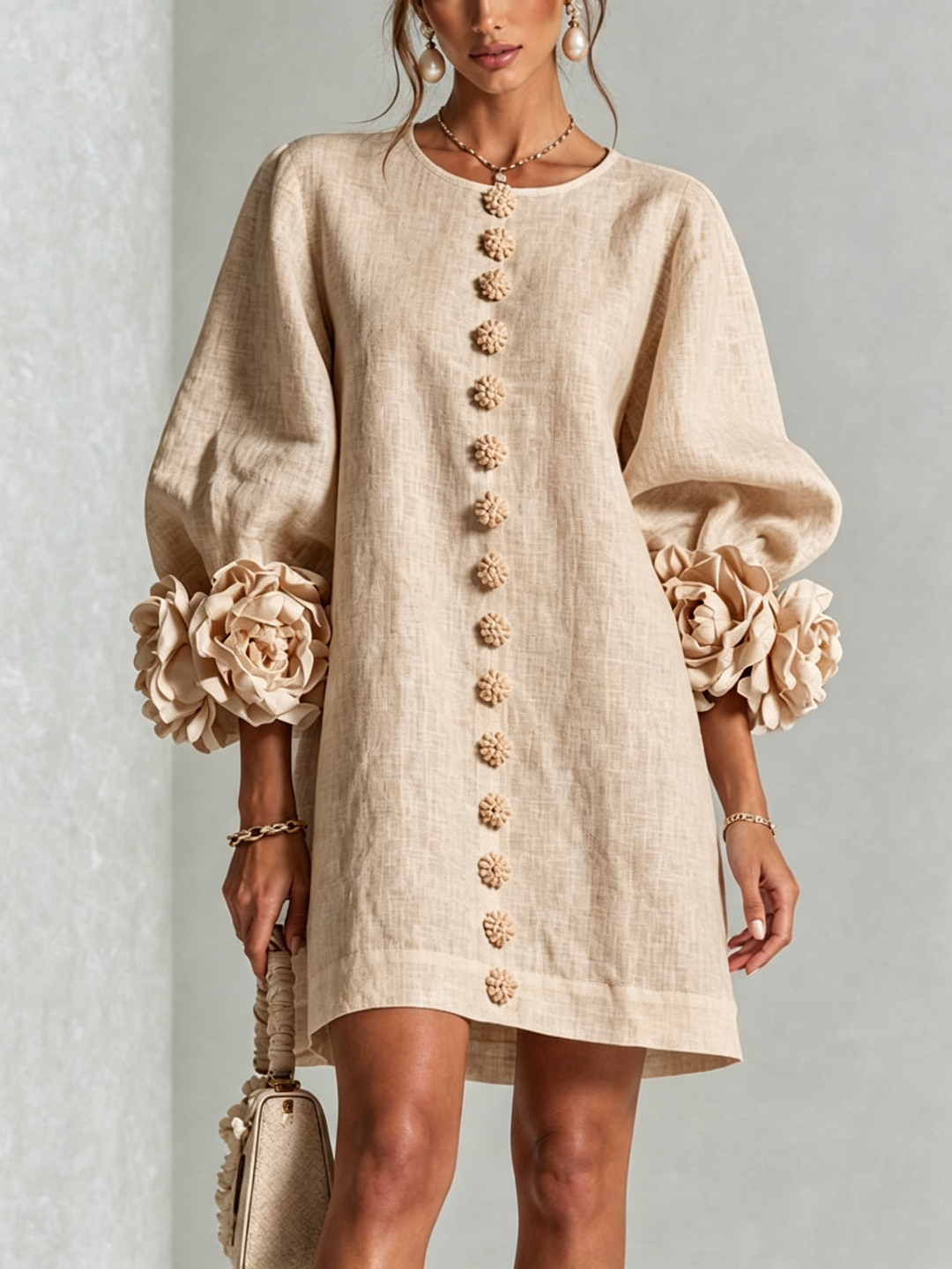 Arianne | Floral-Cuff Button Mini Dress
