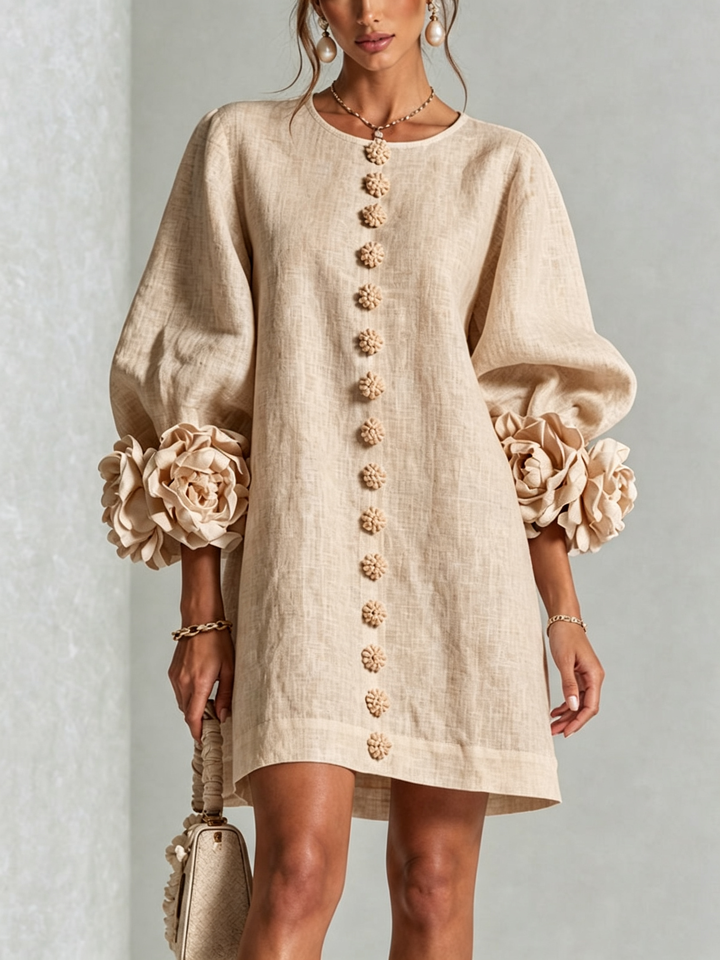 Arianne | Floral-Cuff Button Mini Dress