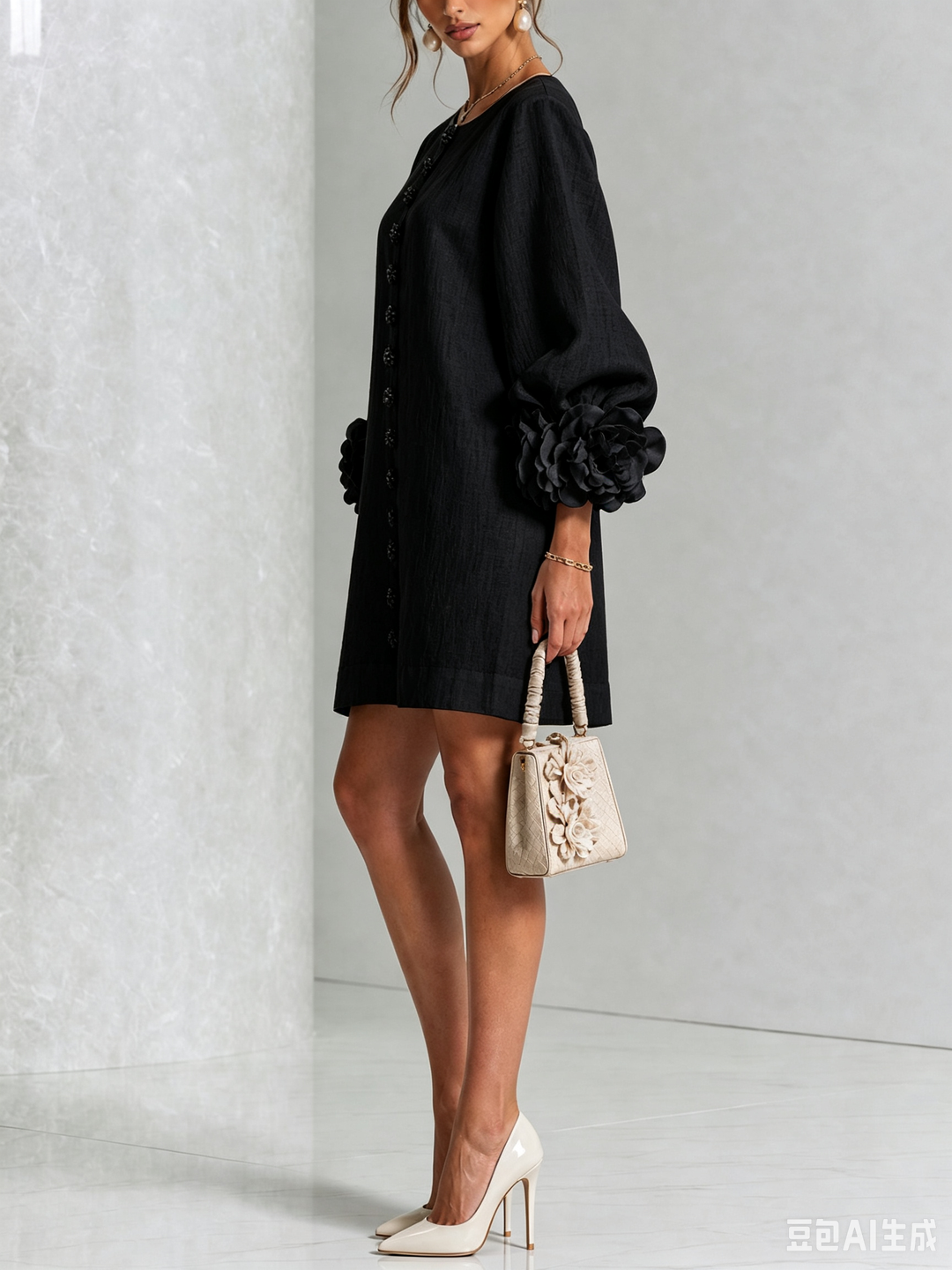 Fiona | Floral Button-down Mini Dress With Striking Floral Cuffs