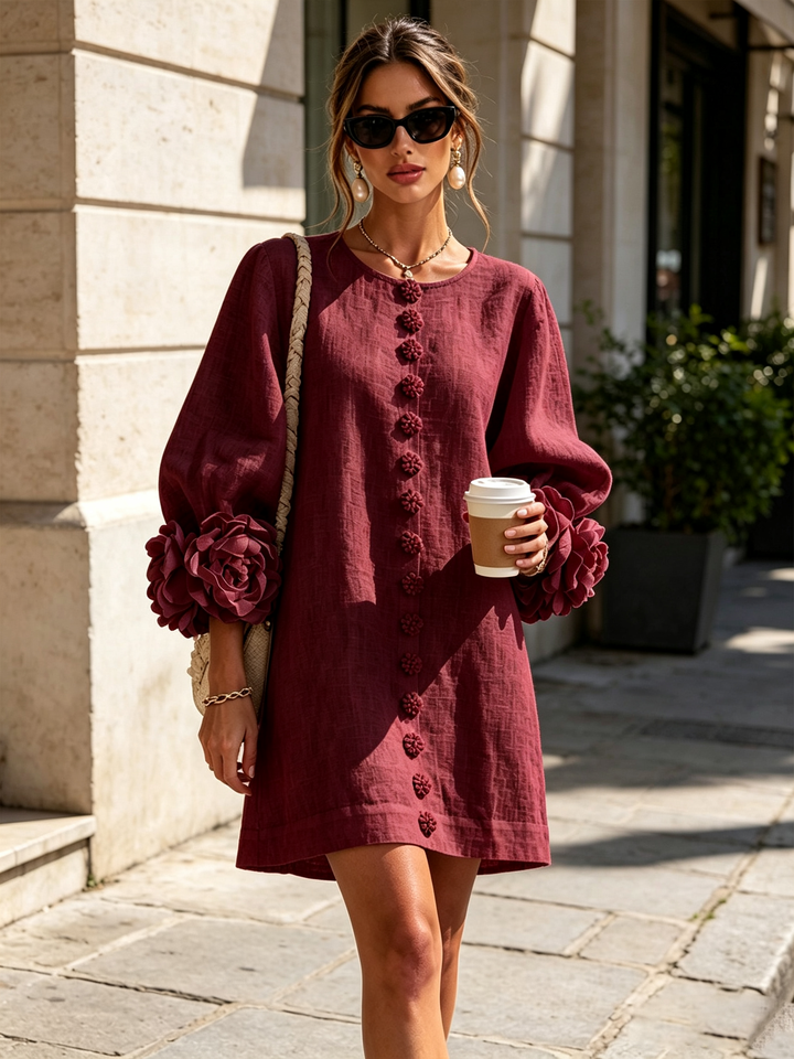 Fiona | Floral Button-down Mini Dress With Striking Floral Cuffs