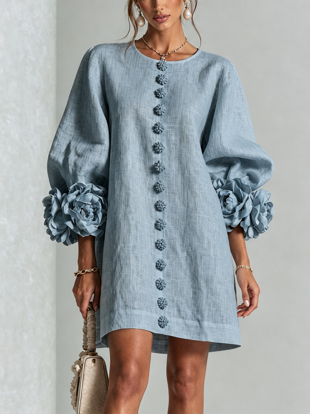 Arianne | Floral-Cuff Button Mini Dress