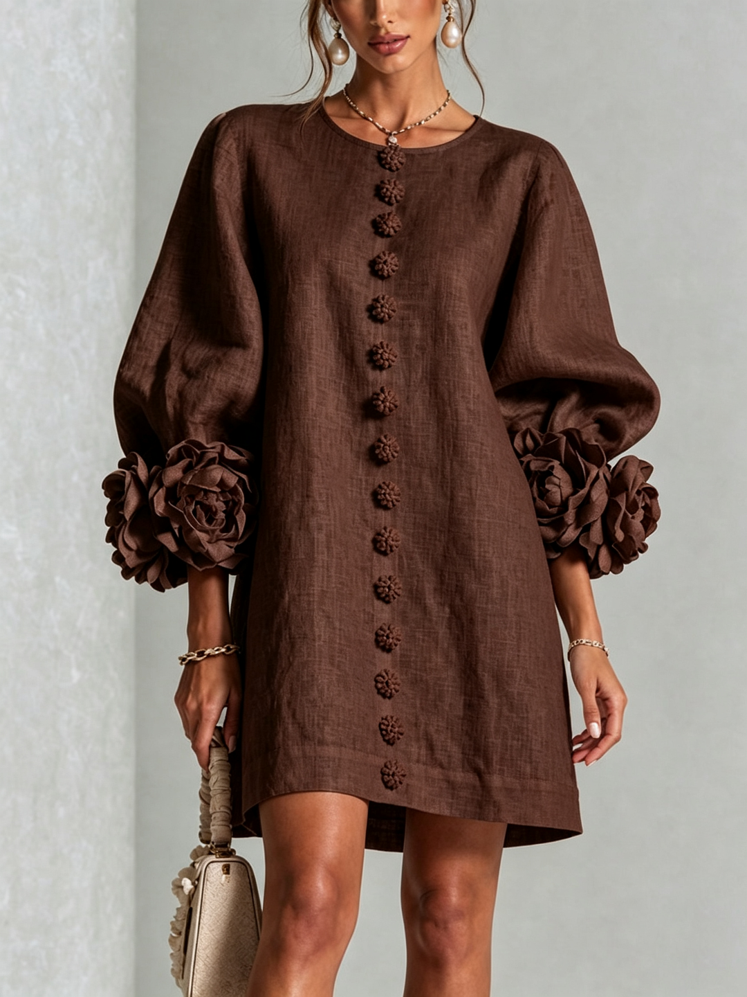 Fiona | Floral Button-down Mini Dress With Striking Floral Cuffs