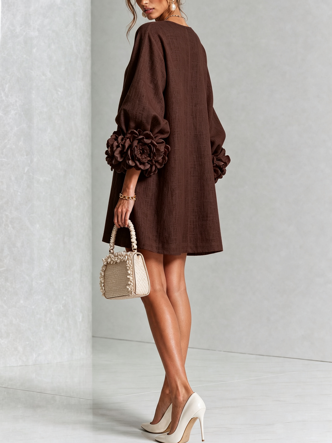 Fiona | Floral Button-down Mini Dress With Striking Floral Cuffs