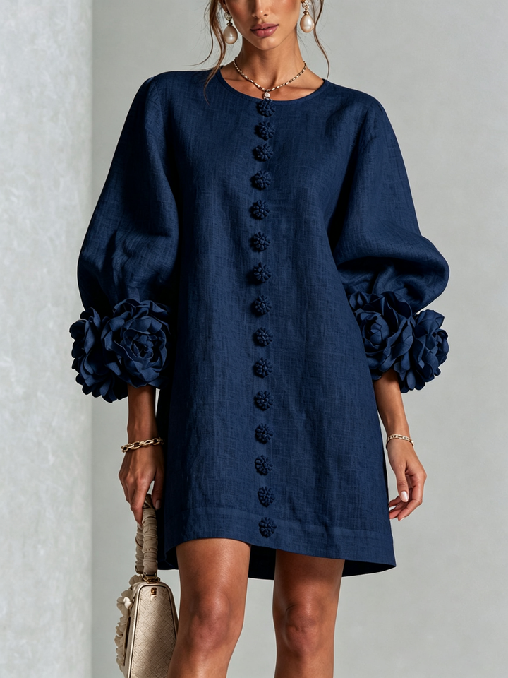 Fiona | Floral Button-down Mini Dress With Striking Floral Cuffs