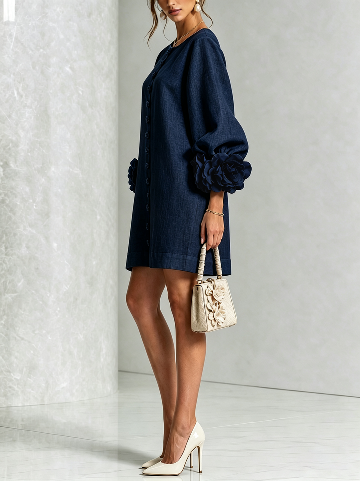 Fiona | Floral Button-down Mini Dress With Striking Floral Cuffs