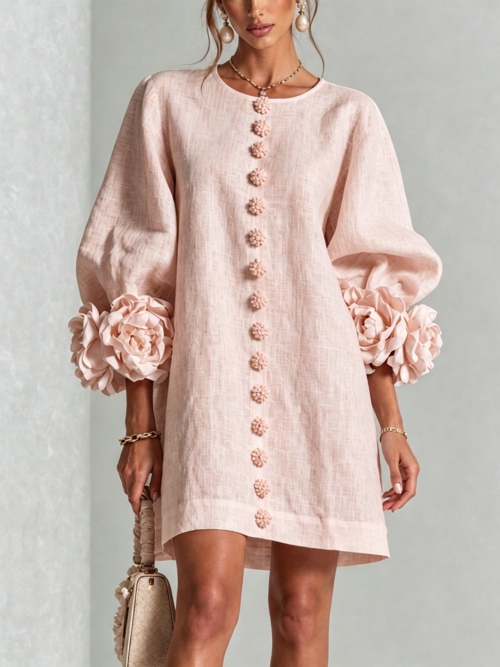 Fiona | Floral Button-down Mini Dress With Striking Floral Cuffs