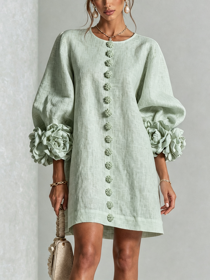 Fiona | Floral Button-down Mini Dress With Striking Floral Cuffs