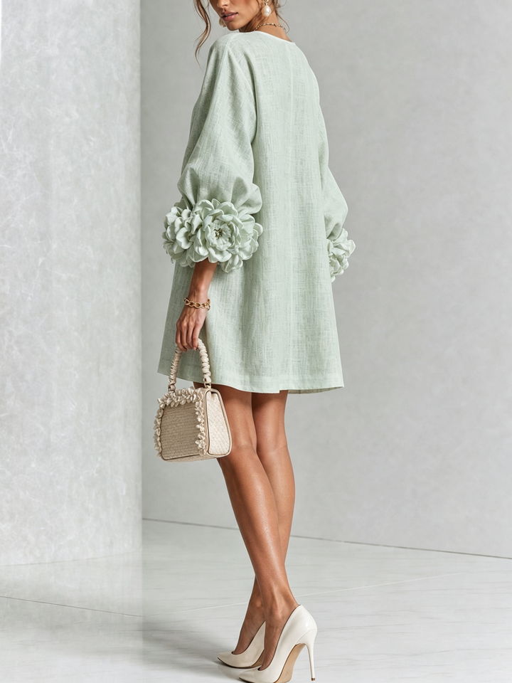 Fiona | Floral Button-down Mini Dress With Striking Floral Cuffs